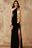 Black Long Sheath One Shoulder Formal Dress with Slit