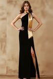 Black Long Sheath One Shoulder Formal Dress with Slit