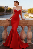 Sparkly Red Sweetheart Mermaid Long Prom Dress with Beading