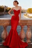 Sparkly Red Sweetheart Mermaid Long Prom Dress with Beading