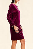 Burgundy Beaded Bodycon Velvet Short Holiday Party Dress with Keyhole
