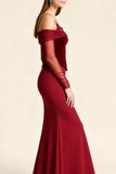 Red Mermaid Cold Shoulder Velvet Long Holiday Party Dress