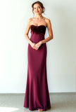Burgundy Mermaid Strapless Long Formal Dress with Bow