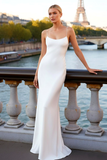 Simple White Mermaid Spaghetti Straps Long Bridal Dress