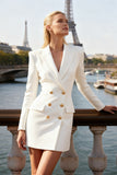 White Peak Lapel Double Breasted Short Blazer Dress