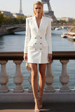 White Peak Lapel Double Breasted Short Blazer Dress