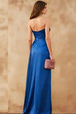 Royal Blue Sweetheart Ruched Long Formal Dress with Slit