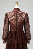 Black High Neck Long Sleeves Lace Evening Dress with Pockets