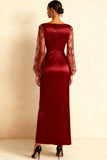 Burgundy V-Neck Ruched Long Formal Dress with Slit