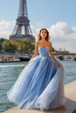 Sky Blue Sweetheart Princess Tulle Long Prom Dress