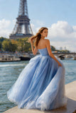 Sky Blue Sweetheart Princess Tulle Long Prom Dress