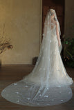 Ivory Long Tulle Wedding Veil with Butterflies
