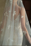 Ivory Long Tulle Wedding Veil with Butterflies