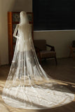 Ivory Long Tulle Wedding Veil with Butterflies