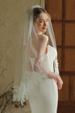 Ivory Midi 1 Tier Floral Tulle Wedding Veil with Appliques
