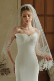 Ivory Midi 1 Tier Floral Tulle Wedding Veil with Appliques
