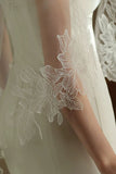 Ivory Midi 1 Tier Floral Tulle Wedding Veil with Appliques
