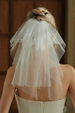 Ivory Tulle Pearls Short Bridal Veil