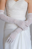 Tulle White Bridal Gloves with Pearls