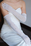 Tulle White Bridal Gloves with Pearls