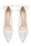 Ivory Pointed Toe Stiletto Pump Lace Up Bridal Heels