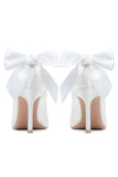 Ivory Pointed Toe Stiletto Pump Lace Up Bridal Heels