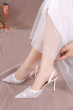 Ivory Pointed Toe Lace Pump Wedding Stiletto Heels