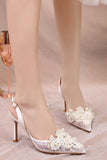 Ivory Lace Pump Pointed Toe Appliqued Wedding Heels