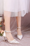 Ivory Lace Point Toe Pump Wedding Stiletto Heels with Pearls