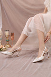 Ivory Pointed Toe Satin Pump Wedding Heels with Bow