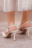 Ivory Pointed Toe Satin Pump Wedding Heels with Bow