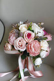 Candy Pink Hand Holding Artificial Flower Bridal Bouquet