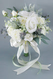 White Flower Hand Holding Bridal Bouquet with Bow