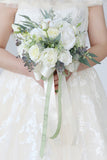 White Flower Hand Holding Bridal Bouquet with Bow