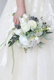 White Flower Hand Holding Bridal Bouquet with Bow