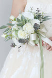 White Flower Hand Holding Bridal Bouquet with Bow