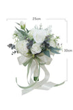 White Flower Hand Holding Bridal Bouquet with Bow