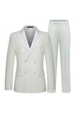 Double Breasted White 2 Piece Peak Lapel Men's Wedding Suits