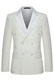 Double Breasted White 2 Piece Peak Lapel Men's Wedding Suits