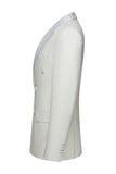 Double Breasted White 2 Piece Peak Lapel Men's Wedding Suits