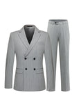 Light Grey Men's Striped Notched Lapel Suits