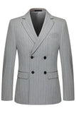 Light Grey Men's Striped Notched Lapel Suits