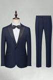 Peak Lapel Slim Fit Navy 2 Piece Men's Suits