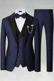 Peak Lapel Royal Blue Slim Fit 3 Piece Men's Prom Suits