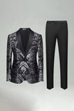 2 Pieces Shawl Lapel Green Jacquard Men's Prom Suits