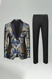 2 Pieces Shawl Lapel Green Jacquard Men's Prom Suits