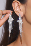 Silver Sparkly Party Fringed Drop Earrings with Rhinestones
