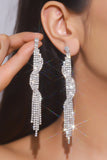 Sparkly Silver Long Fringed Prom Drop Earrings with Rhinestones