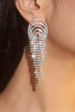Sparkly Fashion Silver Fringed Party Drop Earrings with Rhinestones