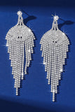 Sparkly Silver Fringed Teardrop Prom Drop Earrings with Rhinestones